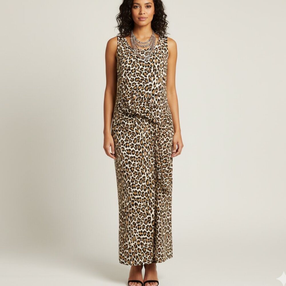 Leopard Nordstrom Chaus Midi Sleeveless w/wrap tie side Slinky & Stretch XL